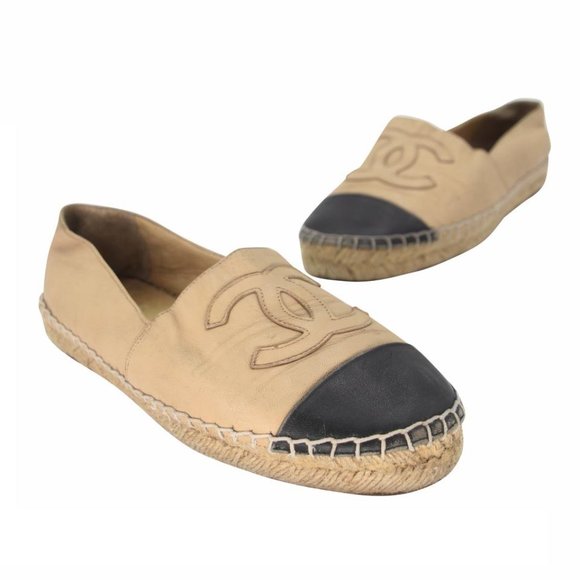 Chanel Embroidered Espadrille 38 Cap Toe Leather Flats CC-0915N-0001 - Picture 2 of 12